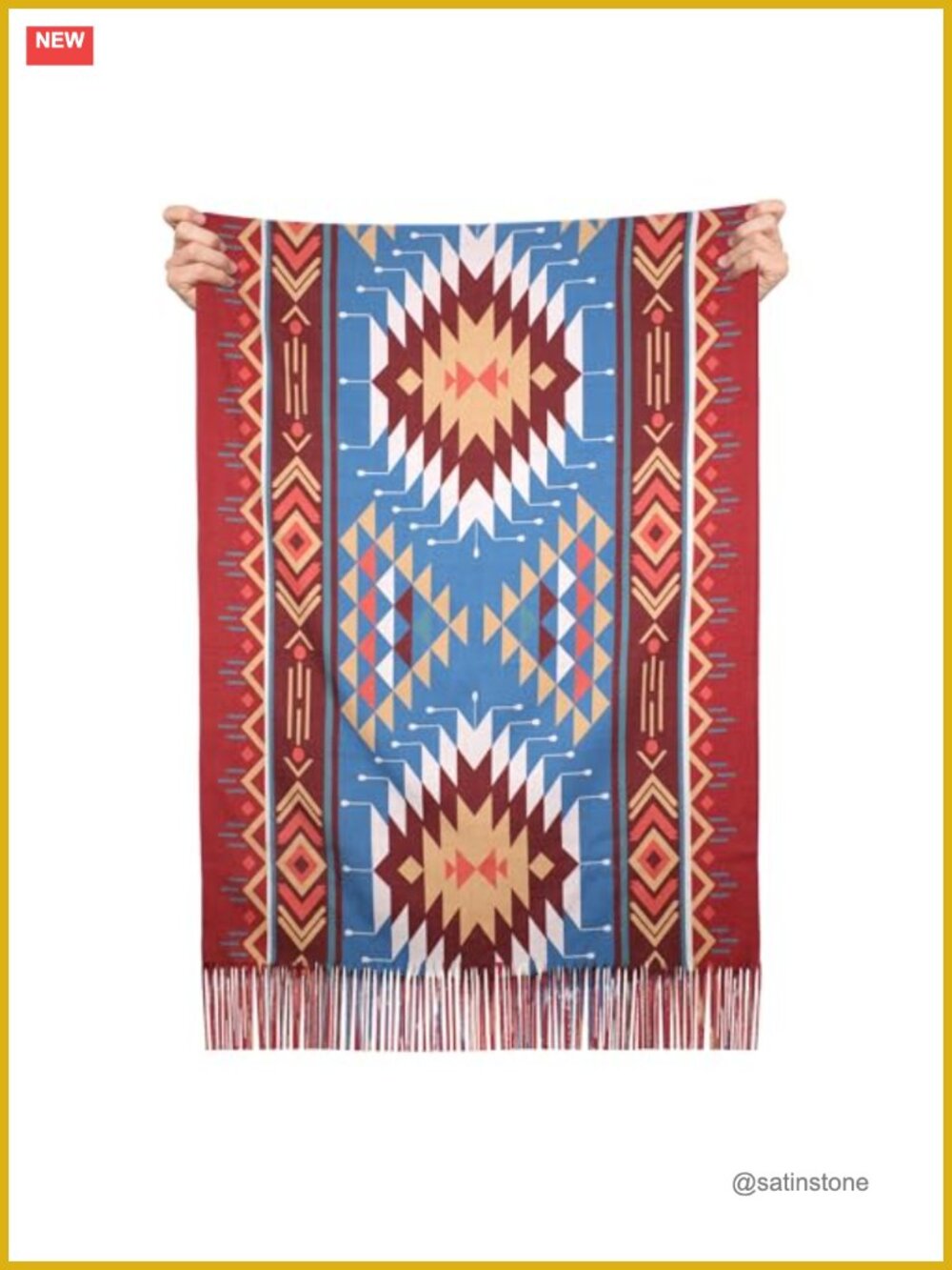 Faux Cashmere Aztec Tassel Shawl Wrap - Warm Winter Scarf for Women